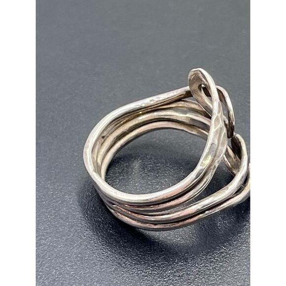 Sterling Silver 925 Artisan Hammered Loop Wrap Organic Shaped Bypass Ring Sz 8 - Picture 8 of 14